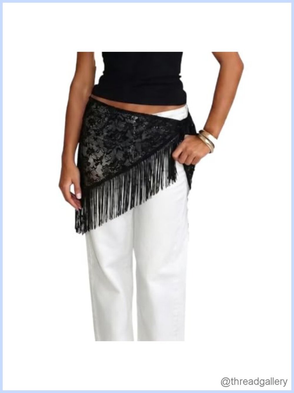 Lace Waist Scarf Y2k Tassel Fringe Tie Belt Boho Wrap Hip Scarf
